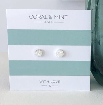 Silver Sparkly Circle Studs   Coral and Mint
